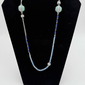 LOFT Elegant Silver and Blue Beaded Necklace